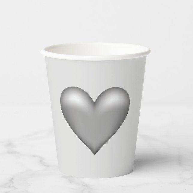 Silver Grey Colour Heart Illustration Paper Cups (Front)