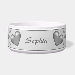 Silver Grey Colour Hearts With Custom Pet Name