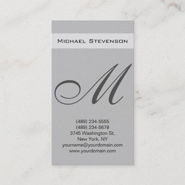 Silver Grey Colour Script Monogram Business Card (Front)