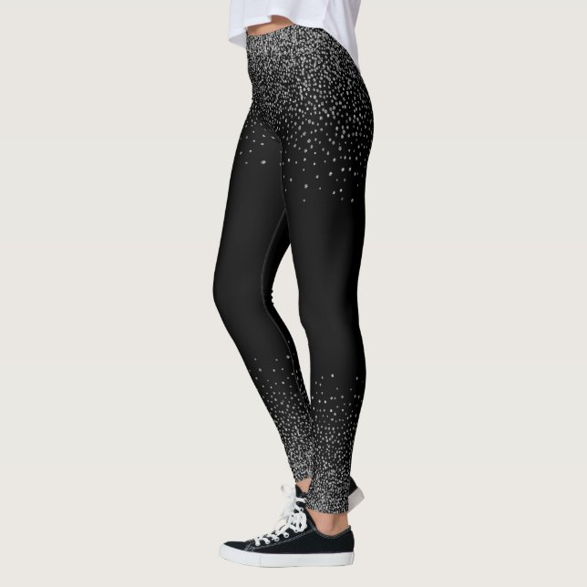 Silver Grey Confetti On Black Leggings (Left)