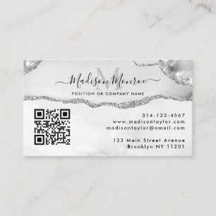 Silver Grey Custom Logo QR Code Agate Monogram Business Card