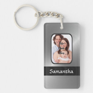 Silver grey custom photo key ring