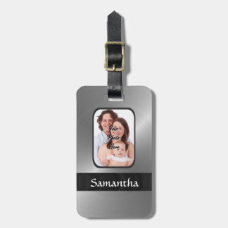 Silver grey custom photo luggage tag