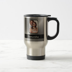 Silver grey custom photo travel mug