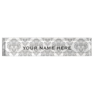 Silver Grey Damask Elegant Glam Personalised Nameplate