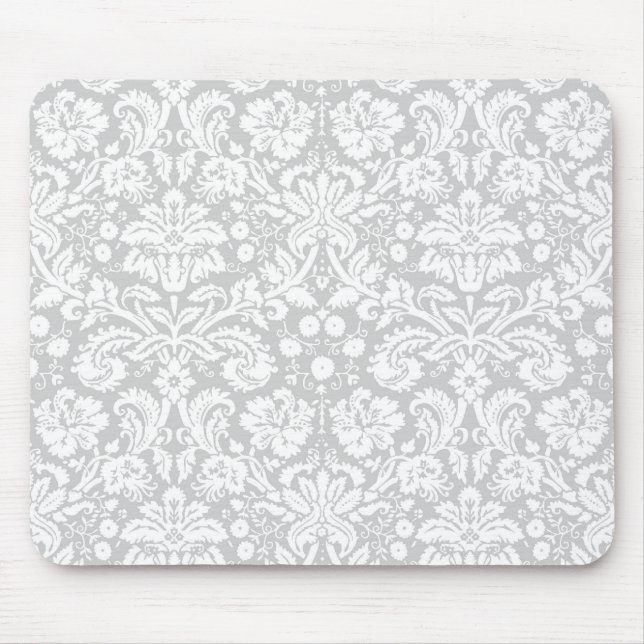 Silver grey damask pattern mouse pad (Front)