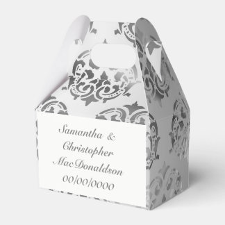 Silver grey damask pattern wedding favour box