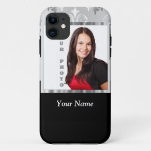 Silver grey damask photo template iPhone 11 case