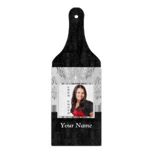 Silver grey damask photo template cutting board