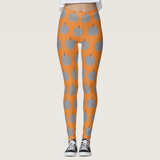 Silver Grey Decorative Pumpkins on Orange Leggings (Front)