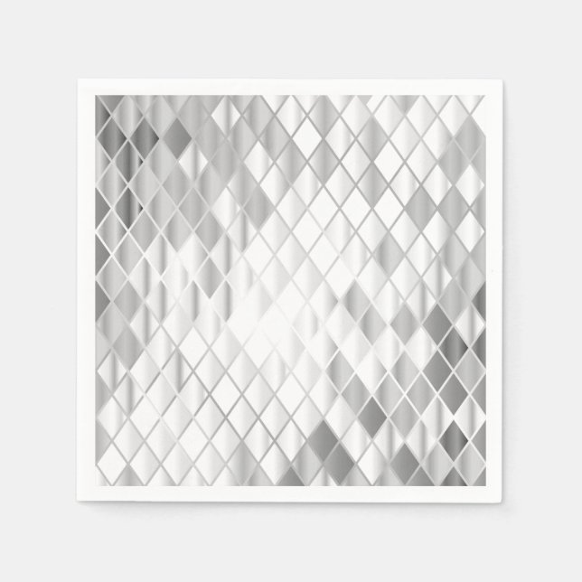 Silver Grey Diamond Pattern Luxury All Occasion  Napkin (Front)
