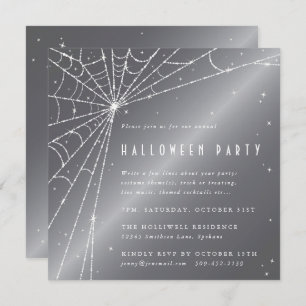 Silver-Grey Diamond Spider Web Halloween Party Invitation