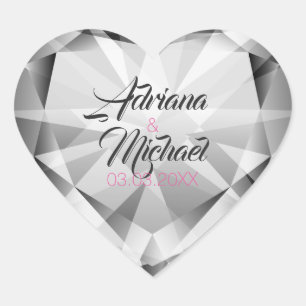 Silver Grey Diamonds- Save The Date Heart Sticker