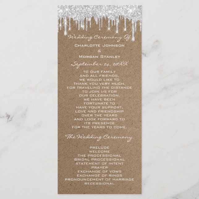  Silver Grey Drips Event Program Formal Kraft Programme (Front)