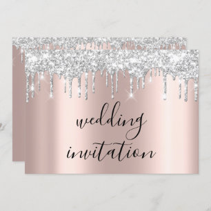 Silver Grey Drips Grey Black Spark Wedding Rose Invitation