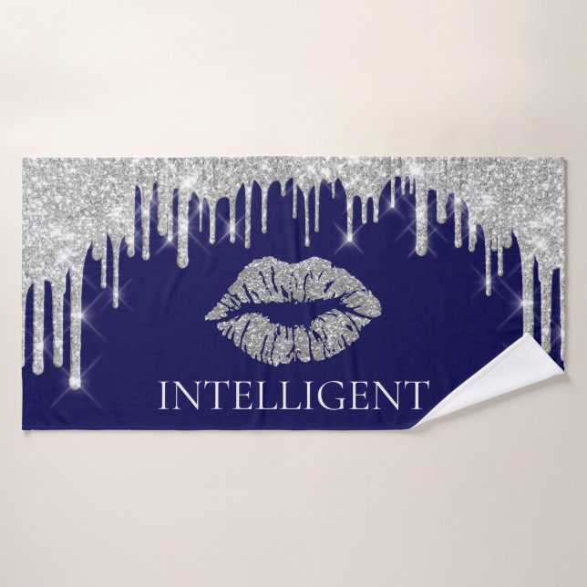 Silver Grey Drips Kiss Lips Name INTELLIGENT Bath Towel (Bath Towel)