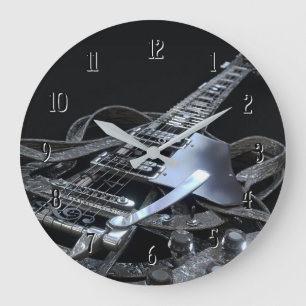 Silver Grey Electric Guitar Round Clock