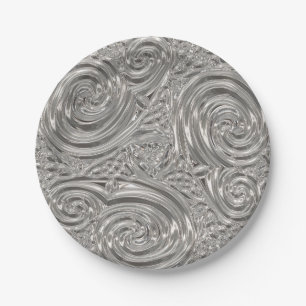 Silver grey elegant art nouveau embossed look paper plate