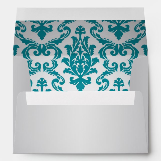 Silver-grey Envelope with teal damask pattern (Back (Bottom))