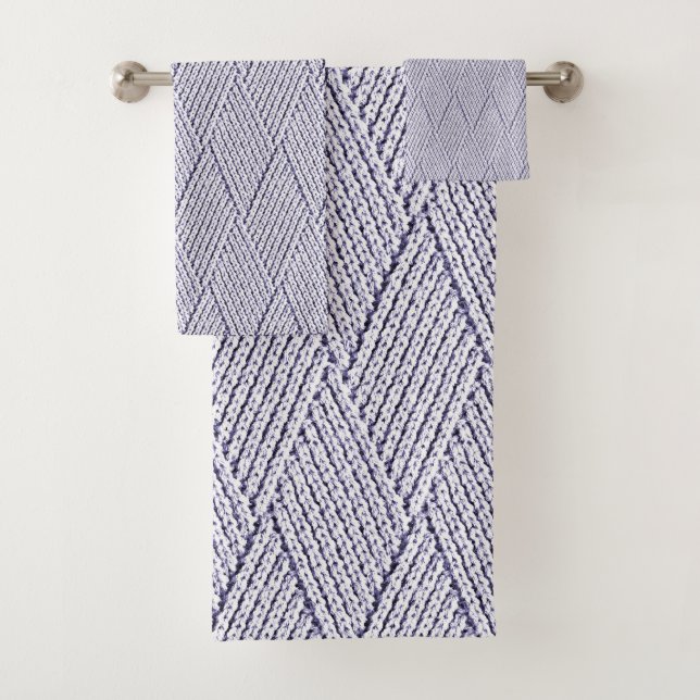 Silver Grey Faux Diamond Knit Pattern Bath Towel Set (Insitu)