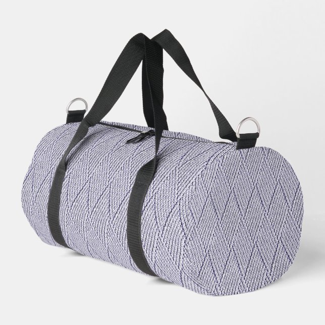 Silver Grey Faux Diamond Knit Pattern Duffle Bag (Left Corner)
