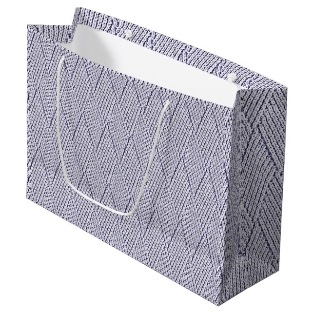 Silver Grey Faux Diamond Knit Pattern Large Gift Bag (Front Angled)