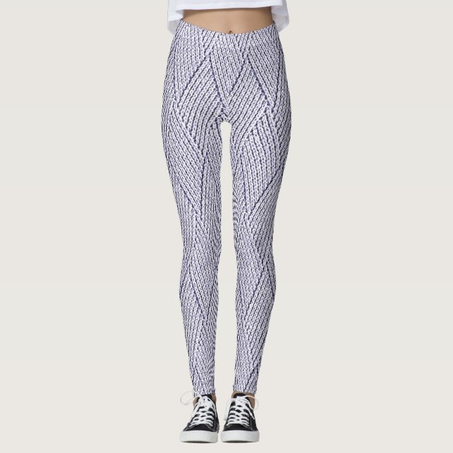 Silver Grey Faux Diamond Knit Pattern Leggings (Front)