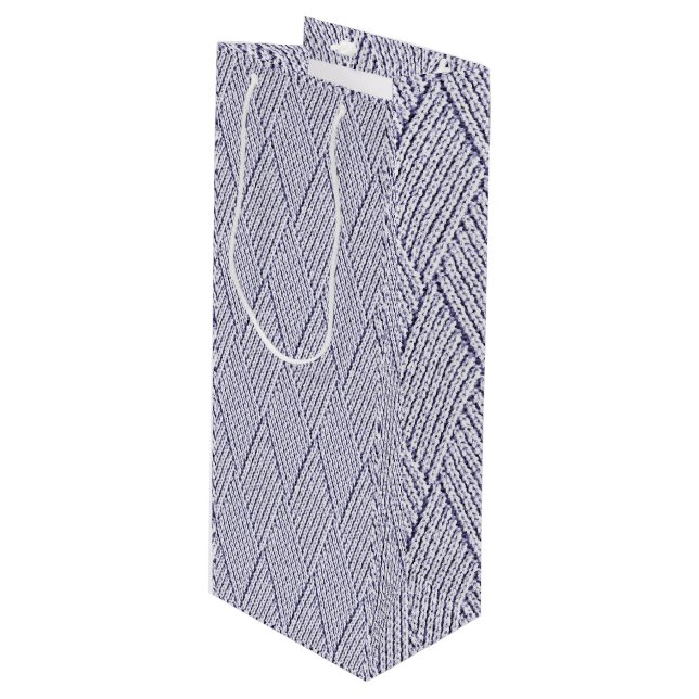 Silver Grey Faux Diamond Knit Pattern Wine Gift Bag (Front Angled)