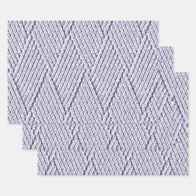 Silver Grey Faux Diamond Knit Pattern Wrapping Paper Sheet (Set)