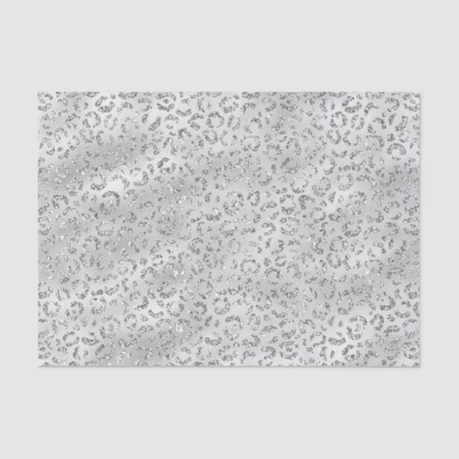 Silver Grey Faux Glitter Leopard Print Tissue Paper (Front)