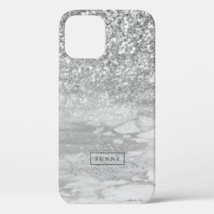 Silver-Grey Faux Glitter & Marble Ombre iPhone 12 Pro Case