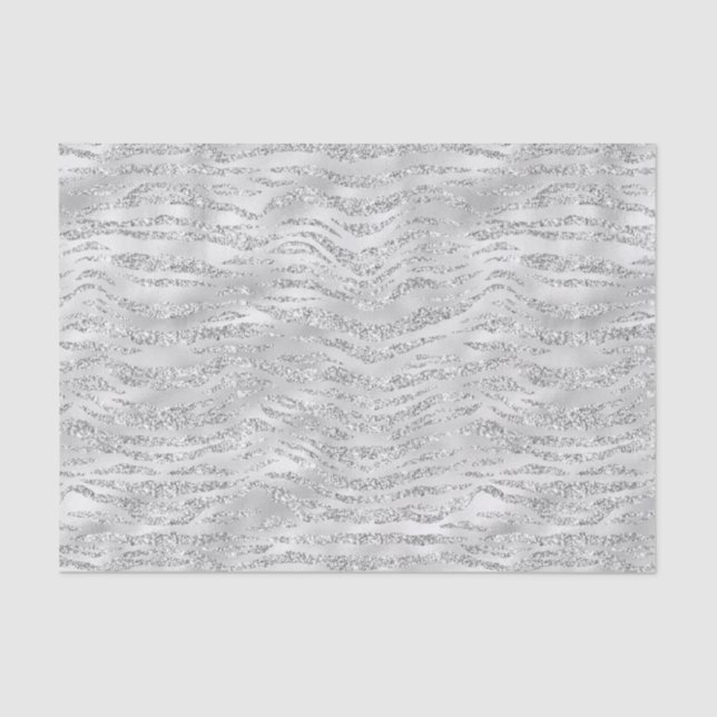 Silver Grey Faux Glitter Zebra Stripes Tissue Paper (Front)