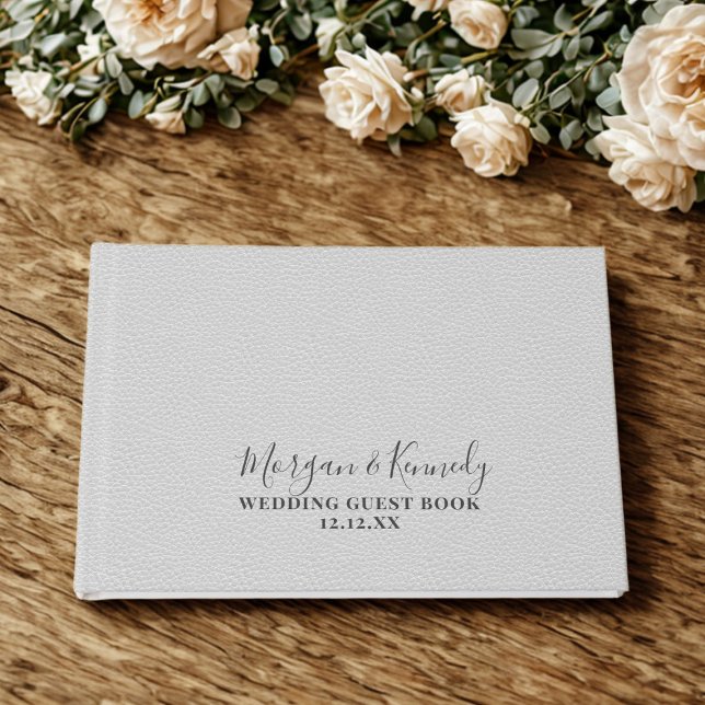Silver Grey Faux Leather Look Wedding Guest Book (An elegant soft gray leather look wedding guest book. Just add your names and wedding date)