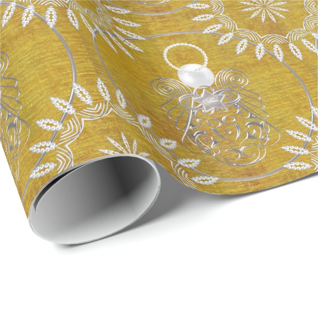 Silver Grey Filigree Christmas Angel of Peace Wrapping Paper (Roll Corner)