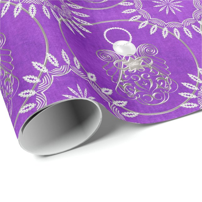 Silver Grey Filigree Christmas Angel of Peace Wrapping Paper (Roll Corner)