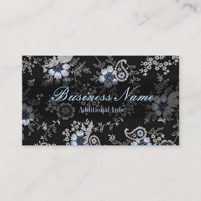 Silver Grey Floral Business Card 3 (Front)