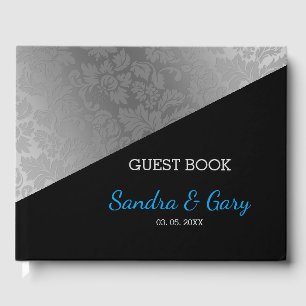 Silver Grey Floral Damask Guest Book