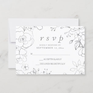 Silver Grey Floral Simple Elegant Wedding RSVP Card