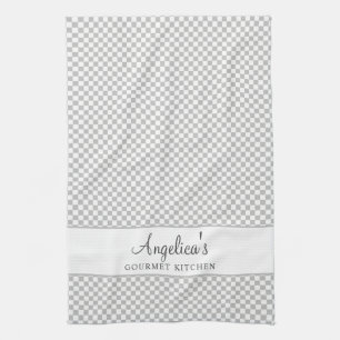 Silver Grey French Plaid Check Country Gourmet Tea Towel