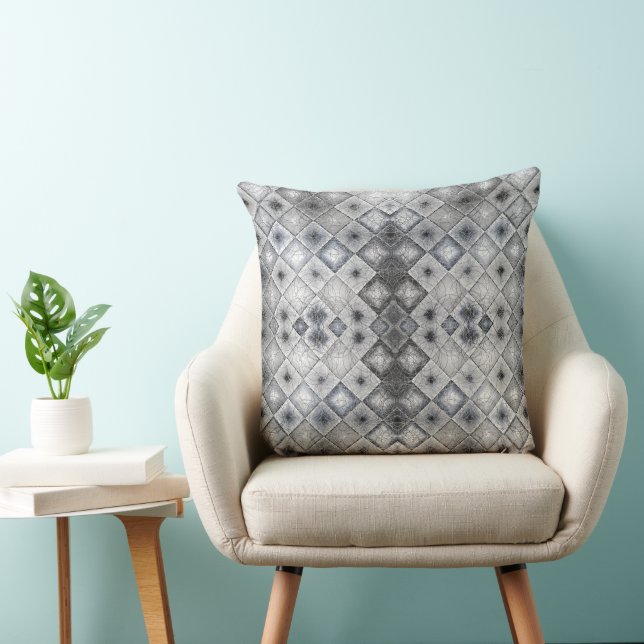 Silver & Grey Geometric Abstract Lattice Texture Cushion (Chair)