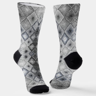 Silver & Grey Geometric Abstract Lattice Texture Socks
