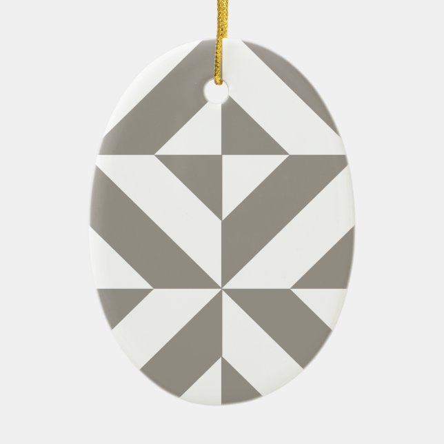 Silver Grey Geometric Art Deco Ceramic Tree Decoration (Front)