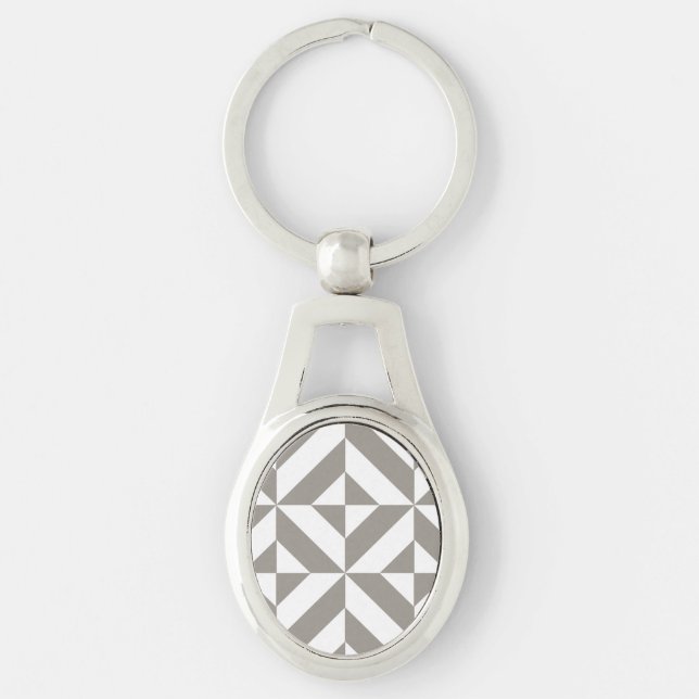 Silver Grey Geometric Art Deco Key Ring (Front)