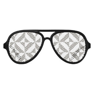 Silver Grey Geometric Deco Cube Pattern Aviator Sunglasses