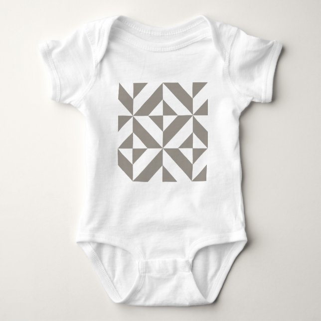 Silver Grey Geometric Deco Cube Pattern Baby Bodysuit (Front)