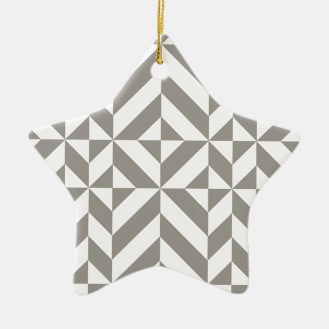 Silver Grey Geometric Deco Cube Pattern Ceramic Tree Decoration (Front)