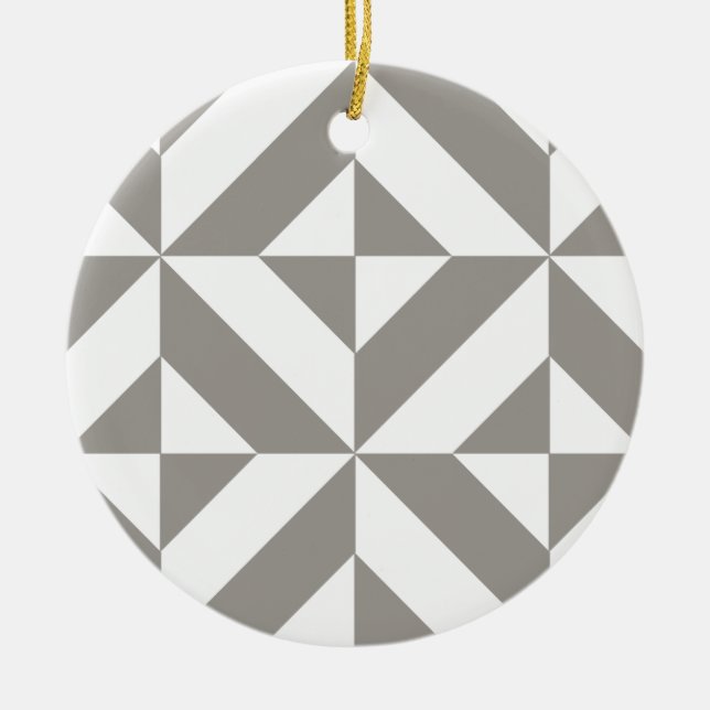 Silver Grey Geometric Deco Cube Pattern Ceramic Tree Decoration (Front)