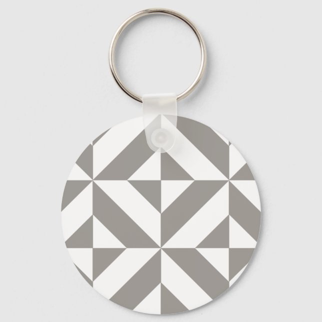 Silver Grey Geometric Deco Cube Pattern Key Ring (Front)