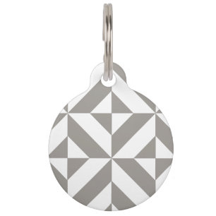 Silver Grey Geometric Deco Cube Pattern Pet Tag