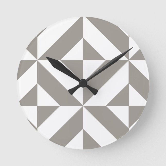 Silver Grey Geometric Deco Cube Pattern Round Clock (Front)
